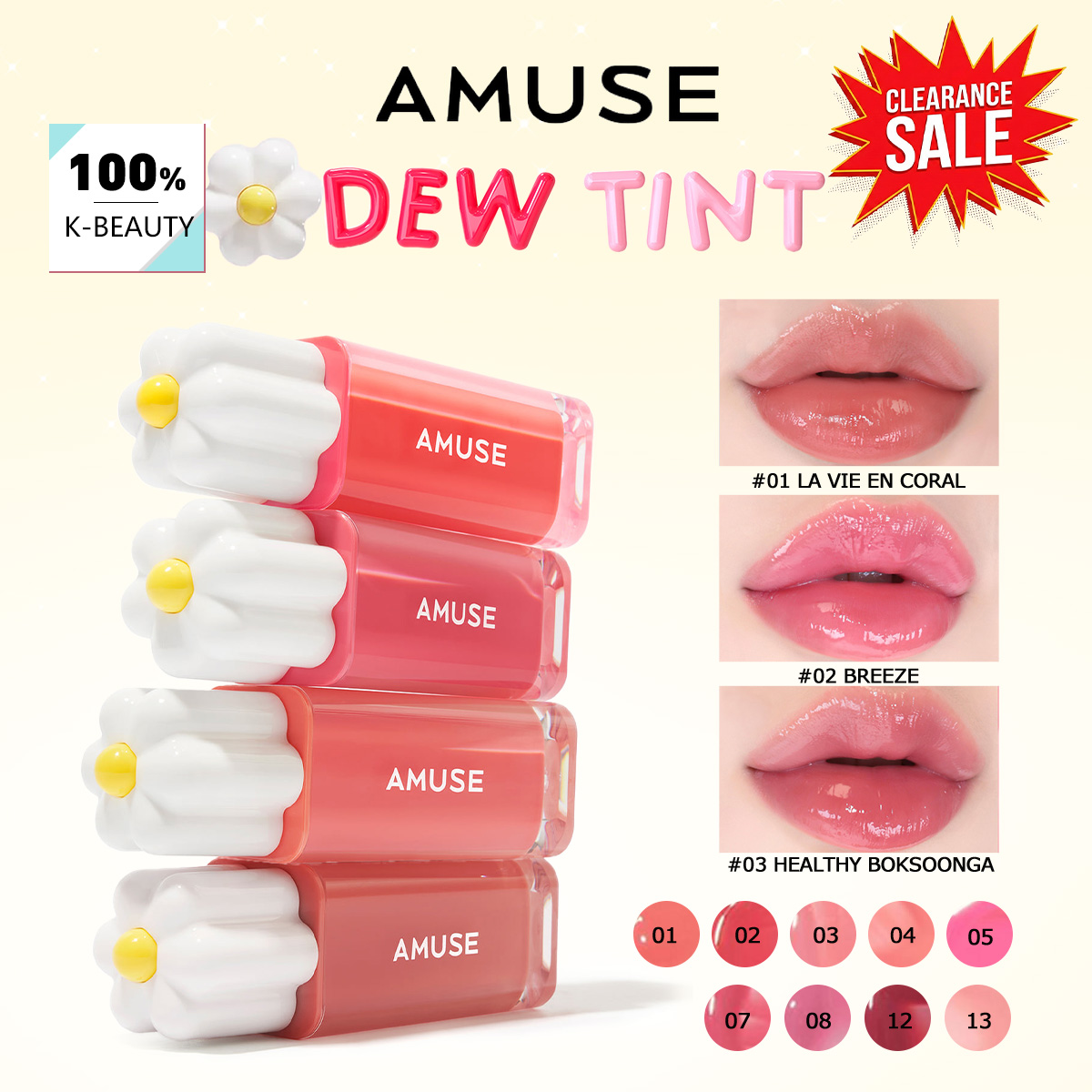 Lip Tint Korean - [ClearanceSale] AMUSE DEW TINT, Tekstur Lembap/Berbilas,
