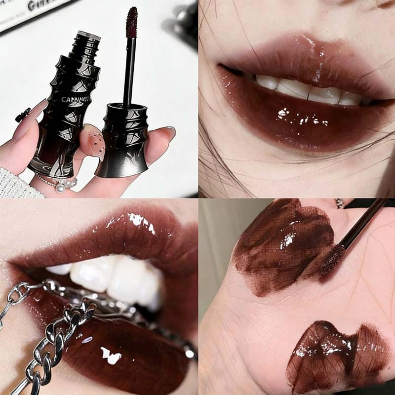 Lip Tint Korean - Lip Gloss Merah Tua Punk, Kilau