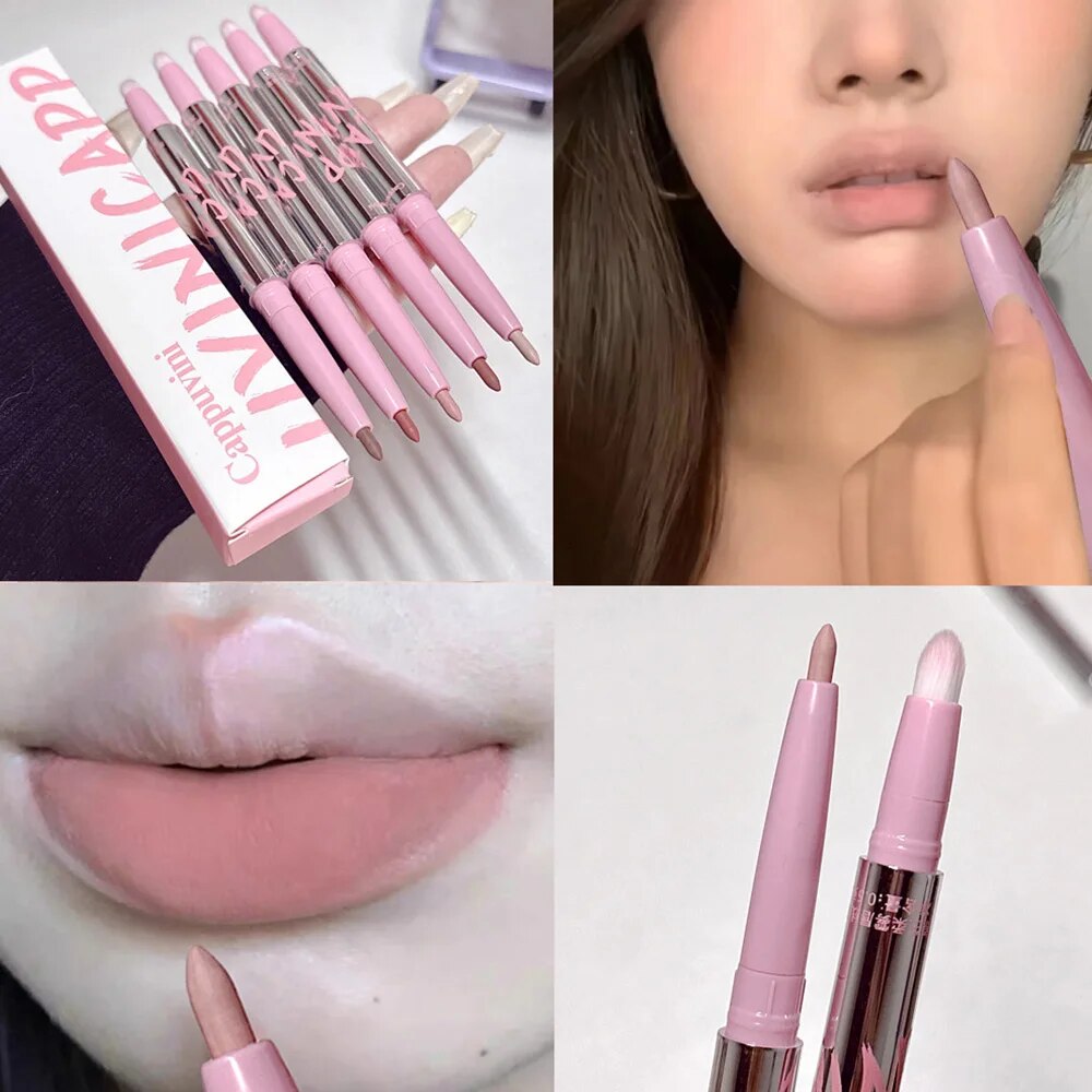 Lip Tint Korean - Lip Liner Nude dengan kuas, Lip